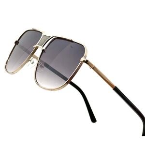 Gold Aviator Sunglasses Square Frame Gradient Lens Fashion Shades Casual Driving